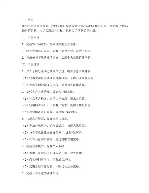 小额贷款销售员工作计划