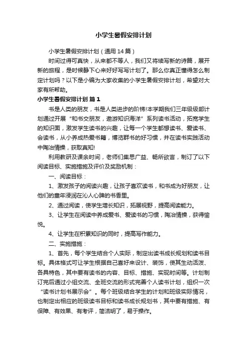 小学生暑假安排计划（通用14篇）
