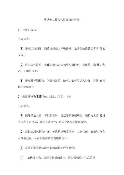 常见十二种大气污染物的危害