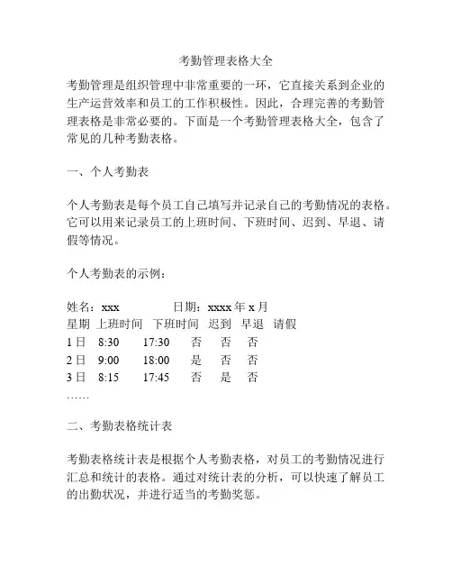 考勤管理表格大全