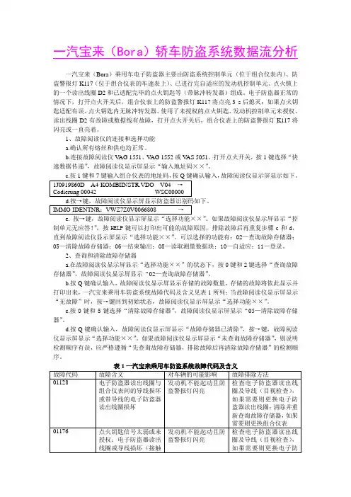 一汽宝来(Bora)轿车防盗系统数据流分析