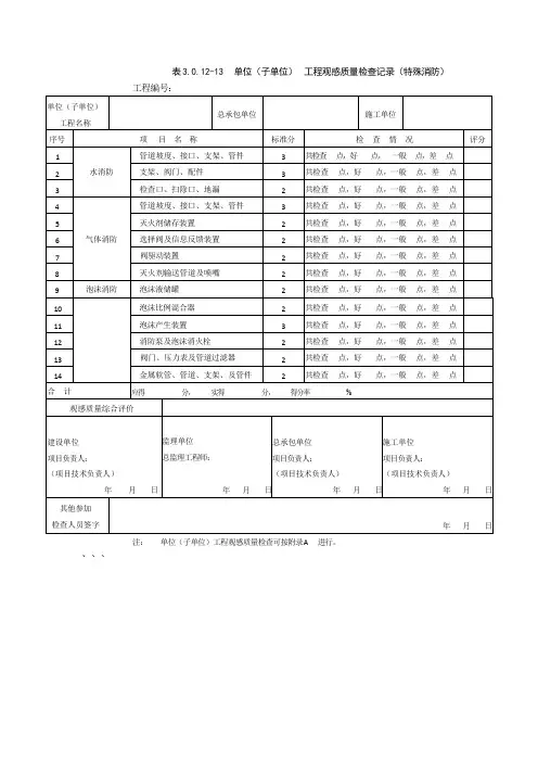 单位(子单位) 工程观感质量检查记录(特殊消防)