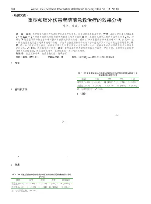 重型颅脑外伤患者院前急救治疗的效果分析