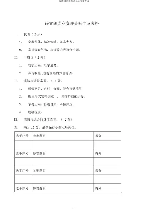 诗歌朗诵比赛评分标准及表格