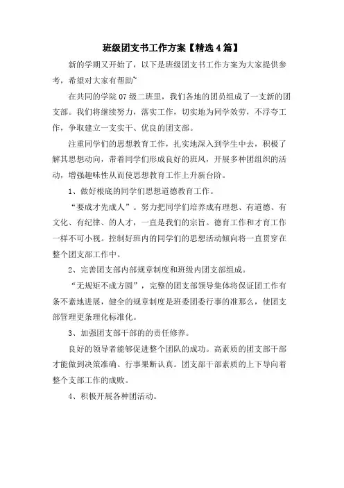 班级团支书工作计划【4篇】