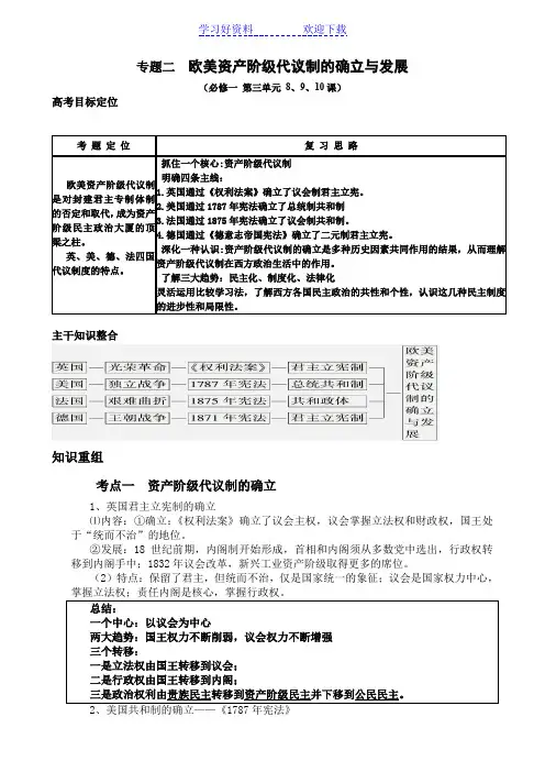 一轮复习专题二欧美资产阶级代议制的确立与发展