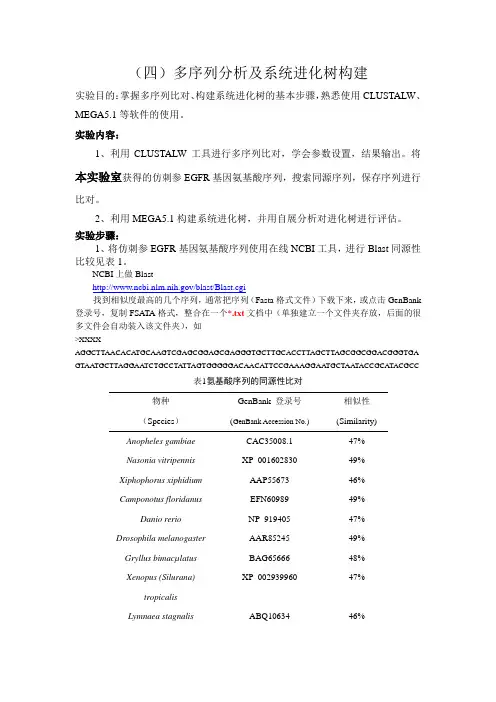 生物信息实验报告4(四)多序列分析及系统进化树构建