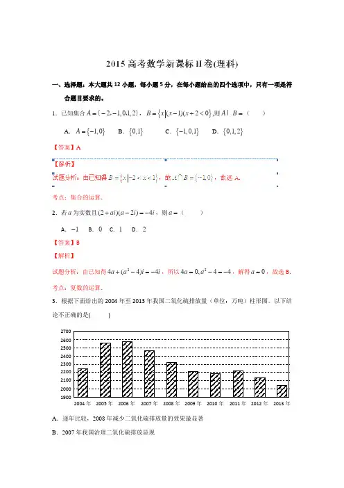 2015年高考新课标卷2理科数学(含解析)