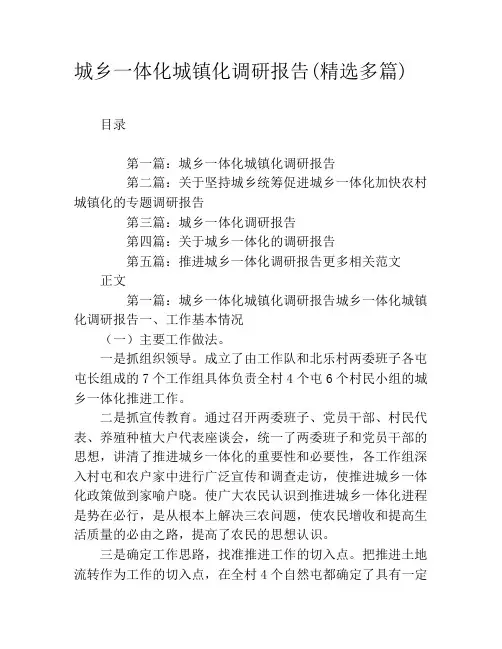 城乡一体化城镇化调研报告(精选多篇)