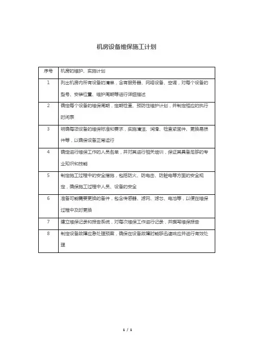 机房设备维保施工计划