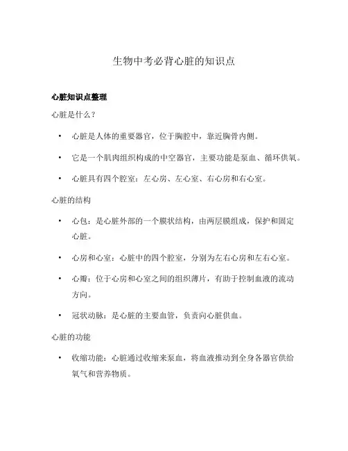 生物中考必背心脏的知识点