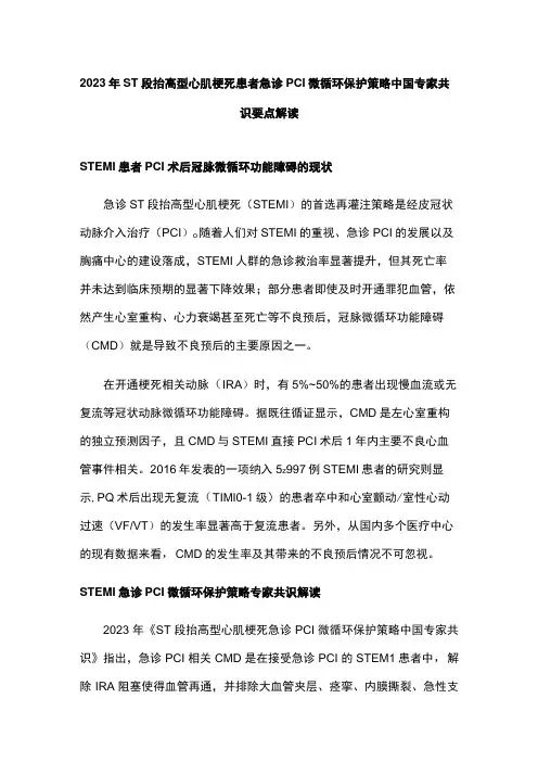 2023年ST段抬高型心肌梗死患者急诊PCI微循环保护策略中国专家共识要点解读