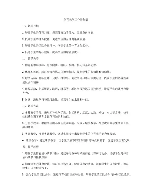 体育教学工作计划表
