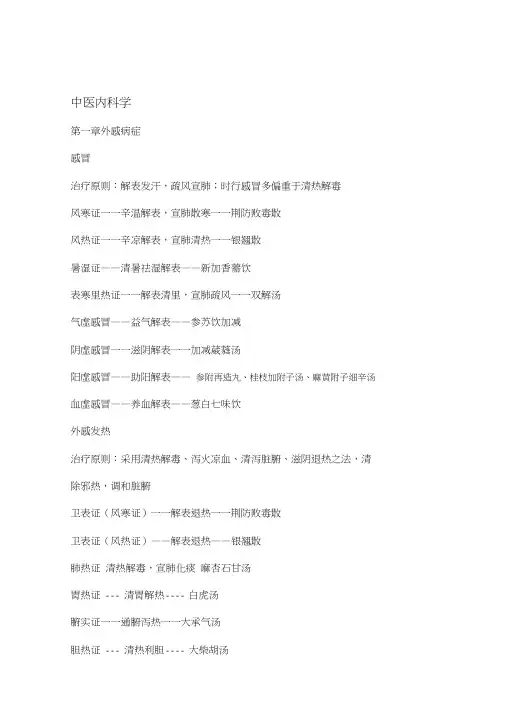 中医内科学副高职称考试复习笔记