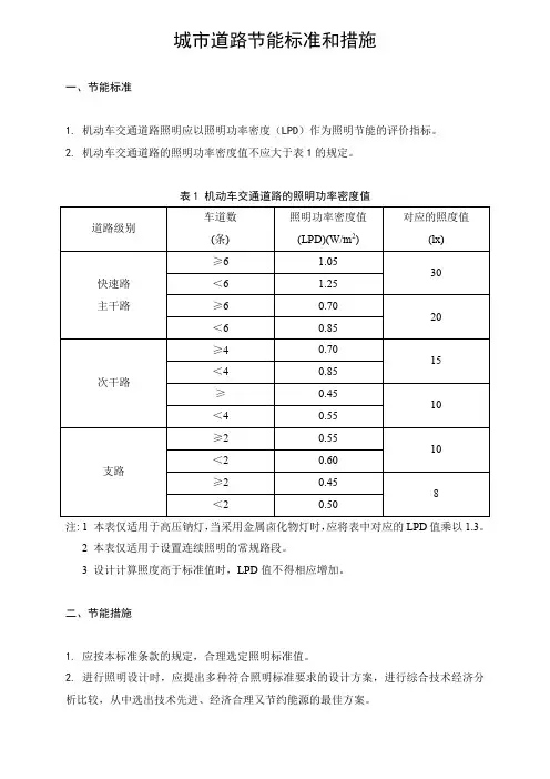 城市道路节能标准和措施