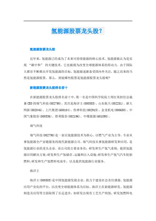 氢能源股票龙头股？