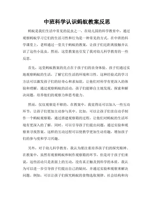 中班科学认识蚂蚁教案反思