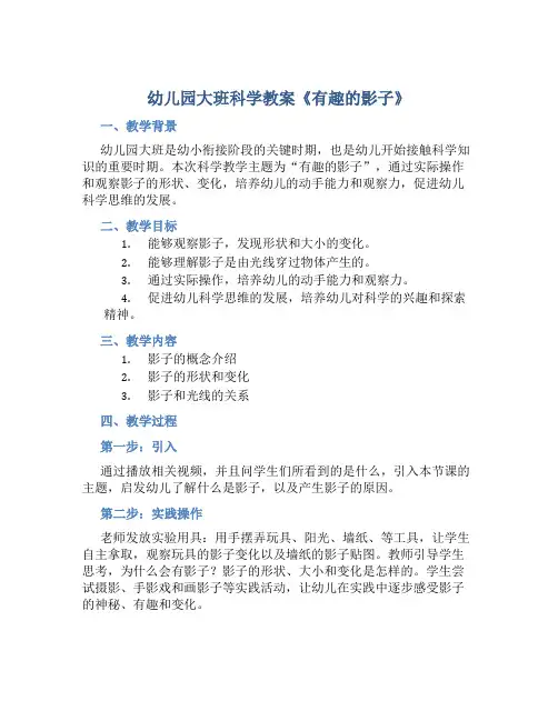 幼儿园大班科学教案《有趣的影子》含反思