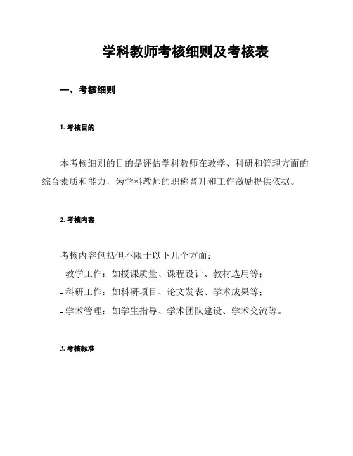 学科教师考核细则及考核表