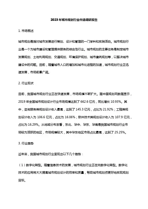 2023年城市规划行业市场调研报告