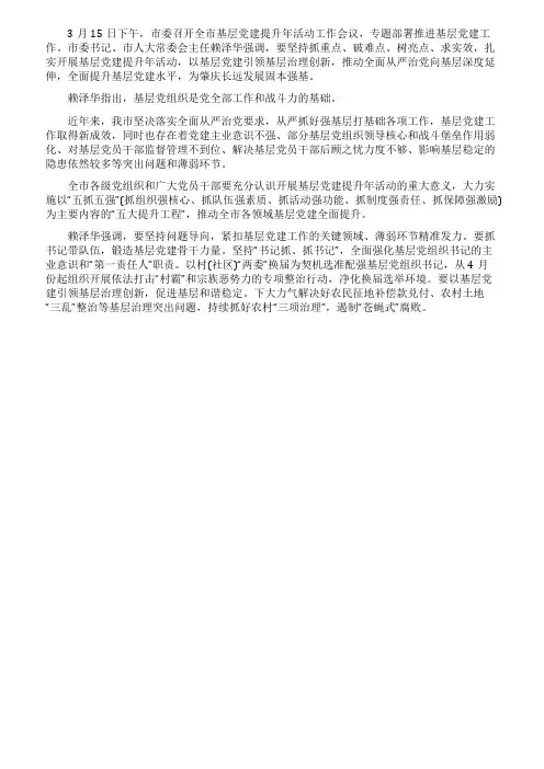 2021基层党建提升年工作简报