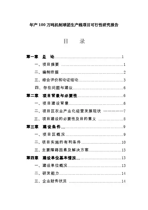 年产100万吨机制球团生产线项目可行性研究报告