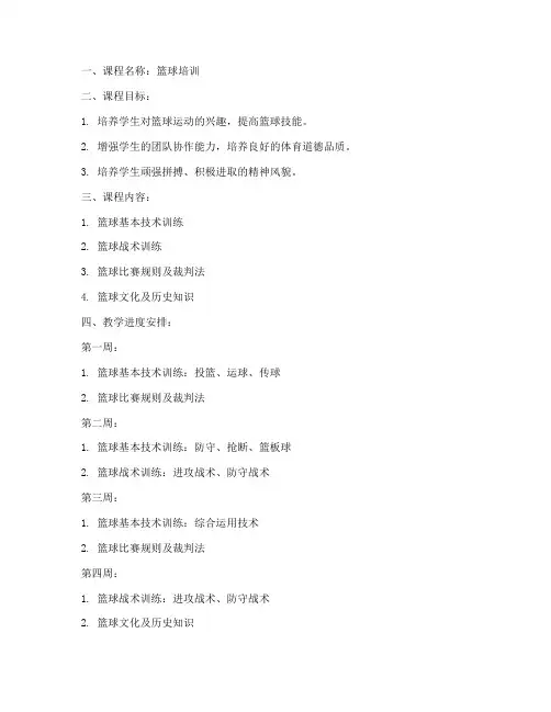 篮球培训暑假教案模板范文