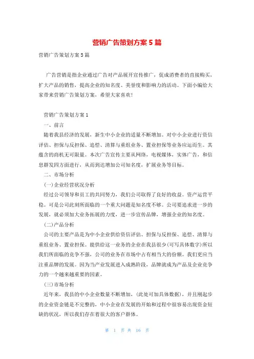 营销广告策划方案5篇