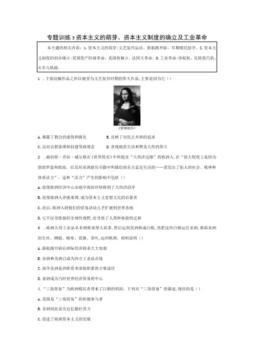 资本主义的萌芽、资本主义制度的确立及工业革命