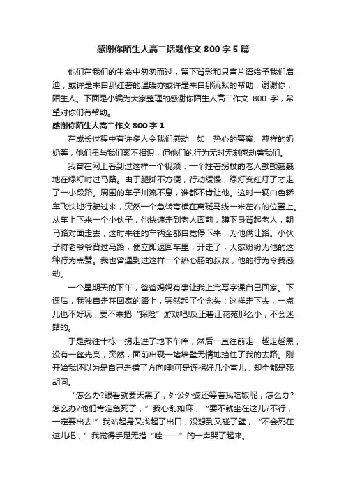 感谢你陌生人高二话题作文800字5篇