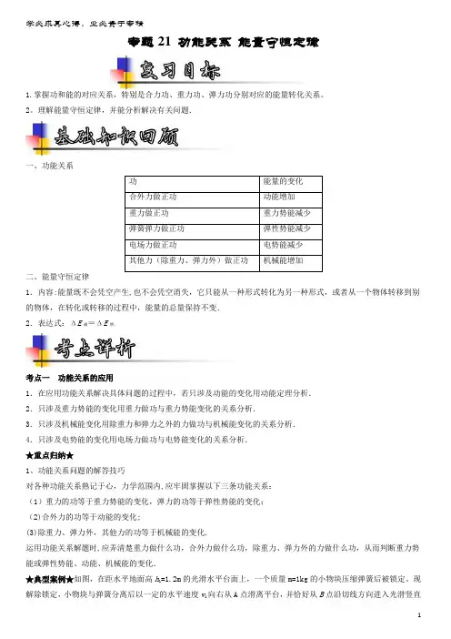 物理一轮复习 专题21 功能关系 能量守恒定律(讲)(含解析)