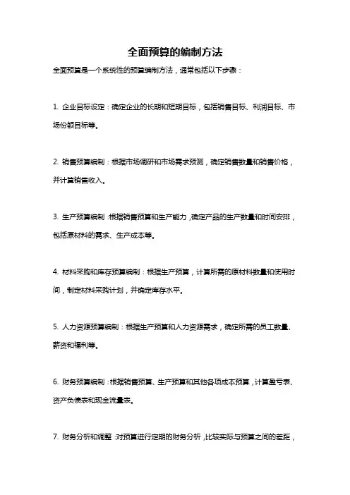 全面预算的编制方法