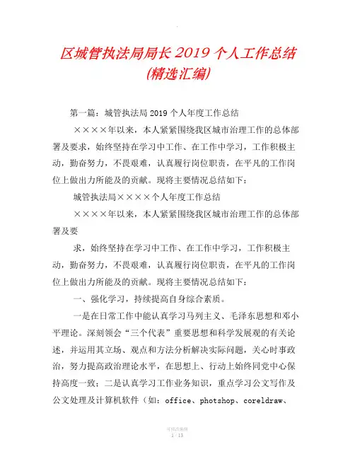 区城管执法局局长2019个人工作总结(精选汇编)