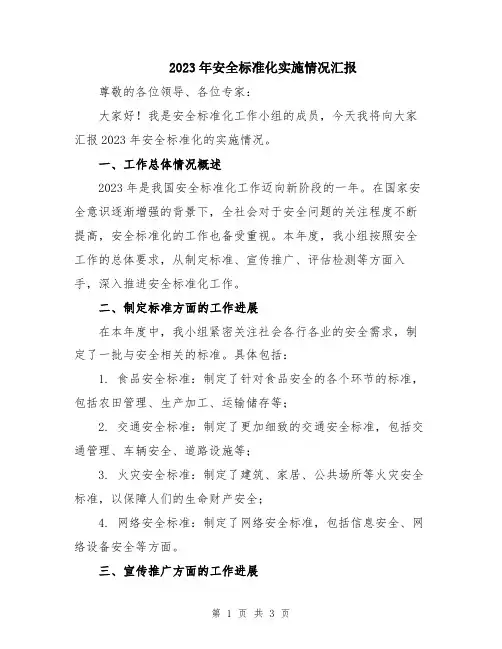 2023年安全标准化实施情况汇报