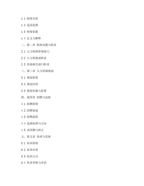 医院人力资源管理制度目录