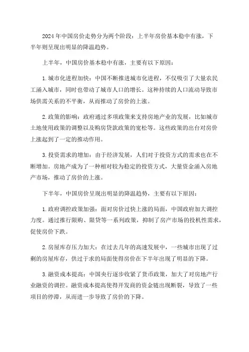 2024年房价走势如何中国房价上涨原因有哪些