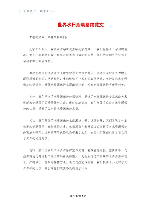 世界水日活动总结范文