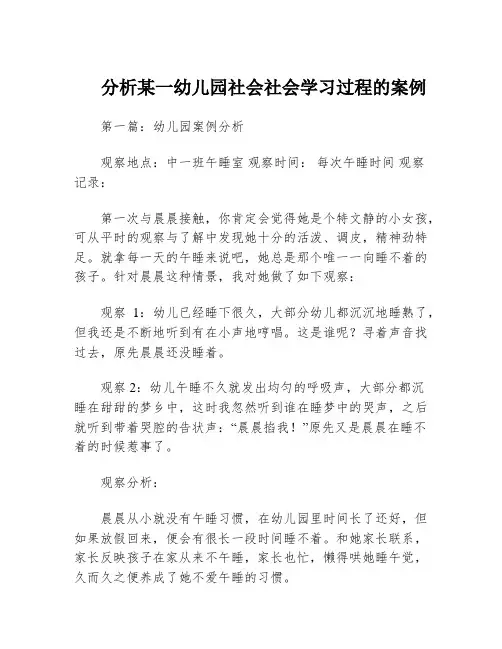 分析某一幼儿园社会社会学习过程的案例