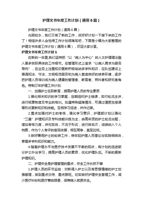护理文书年度工作计划（通用6篇）