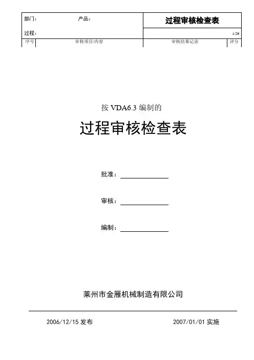 过程审核检查表