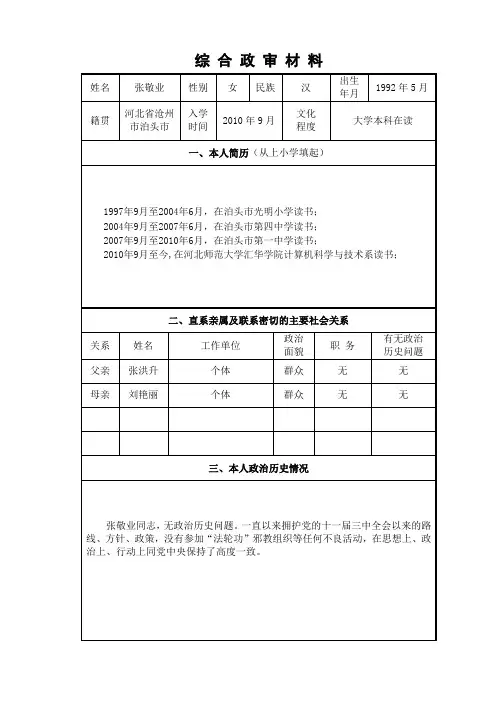 综合政审样表