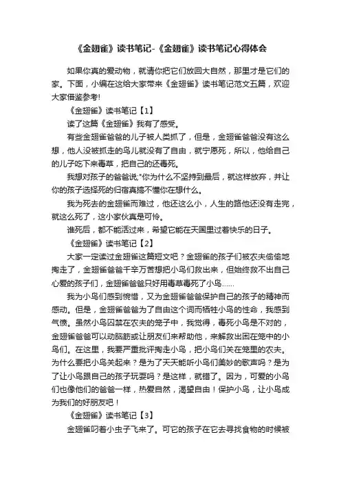 《金翅雀》读书笔记-《金翅雀》读书笔记心得体会