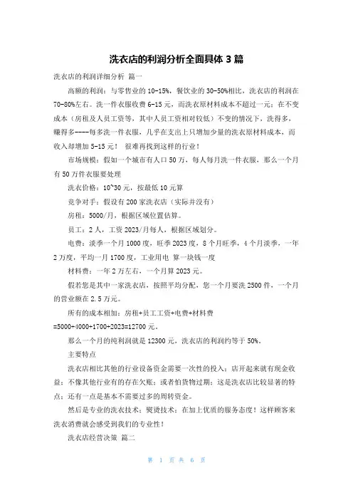 洗衣店的利润分析全面具体3篇