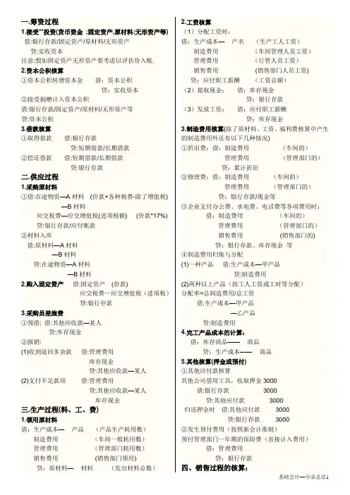 基础会计学--会计分录总结(简明清晰打印版) (1)