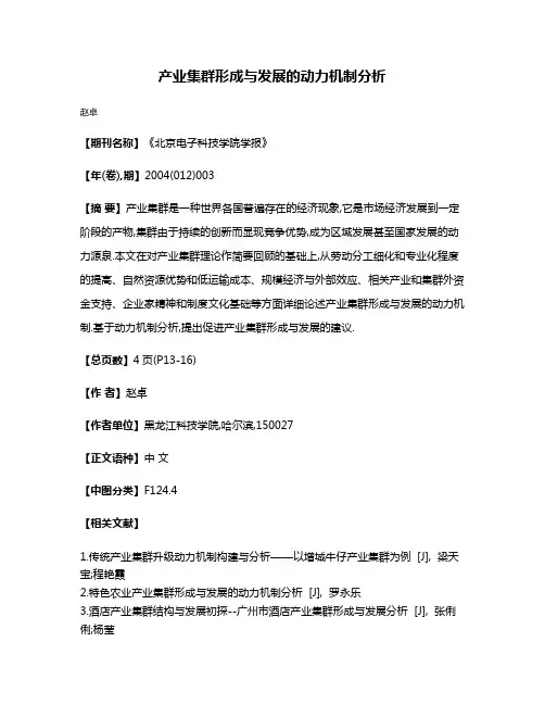 产业集群形成与发展的动力机制分析