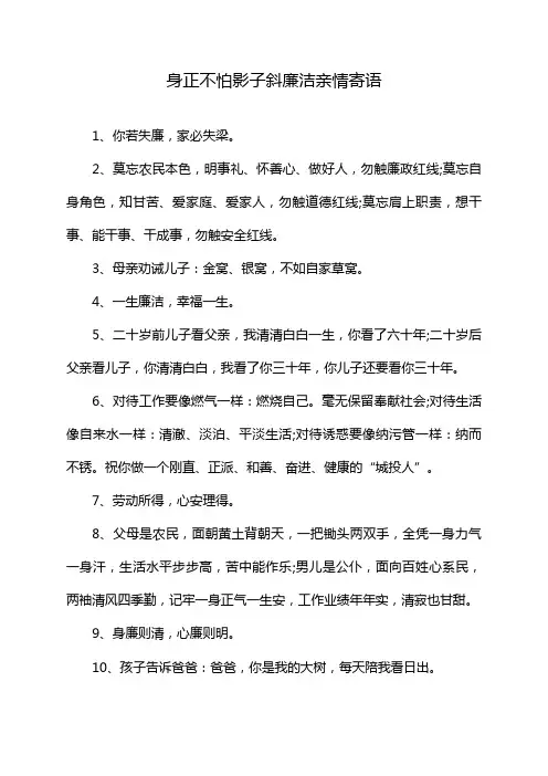 身正不怕影子斜廉洁亲情寄语