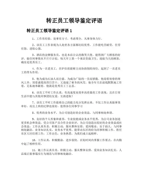 转正员工领导鉴定评语