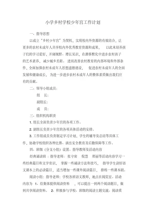 计算机乡村学校少年宫工作计划