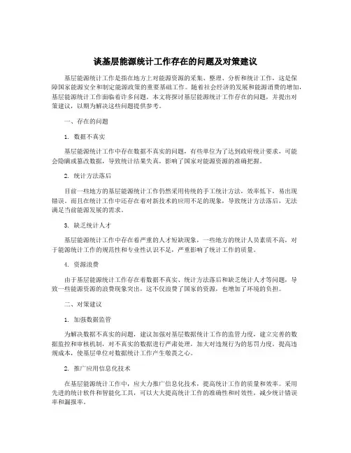 谈基层能源统计工作存在的问题及对策建议
