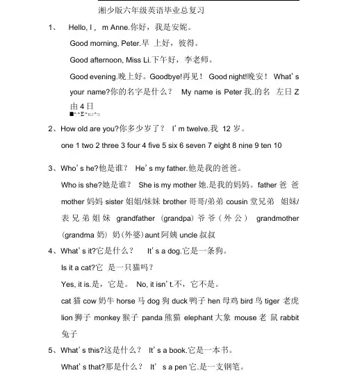 完整版湘少版六年级英语毕业总复习